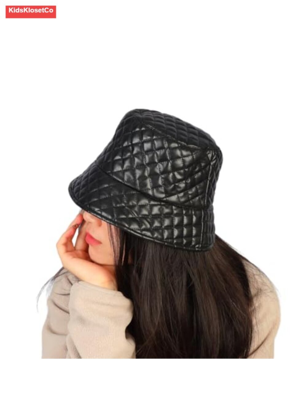 Quilted PU Leather Bucket Hat Women Men Rhombus-Grid Fisherman Cap Packable
